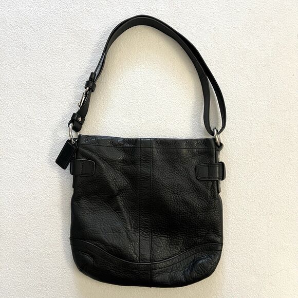 Coach F19722 Black Pebble Leather Chain Duffle Cross Body Shoulder Bag Purse - Picture 6 of 14